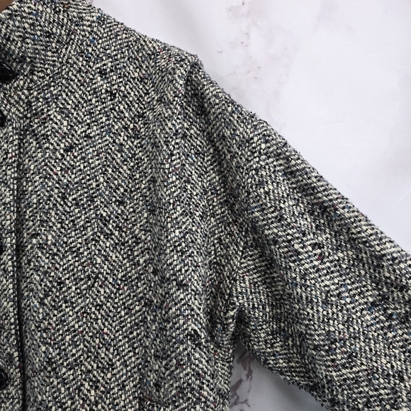 Vintage Coat Womens 1X Gray Wool Tweed Words 80s 90s Pleated Slouchy Korea - Picture 14 of 14